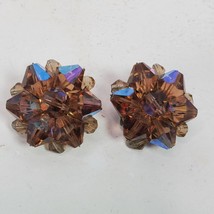 Vintage Brown Tan Cluster Clip STATEMENT Earrings 1 Inch Chunky - £12.97 GBP