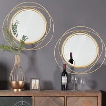 Metal Mirror Wall Decor Hanging Modern Gold Frame Living Room Accent Round Set 2 - £53.54 GBP