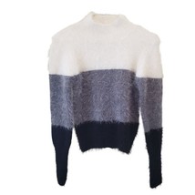 New 101 Ocean Parkway Colorblock Fuzzy Crop Long Sleeve Sweater - £13.56 GBP