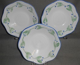Set (3) Dansk GREEN LEAVES - BLUE BERRIES PATTERN Soup or Cereal Bowls P... - £18.75 GBP