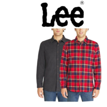 Lee Men&#39;s Stretch Flannel Shirt,  Gray Solid/Red Plaid, , 2-Pack, Medium - £21.33 GBP