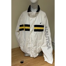 Nautica Windbreaker Jacket Full Zip Coat Striped White Yellow Blue Stree... - $40.61