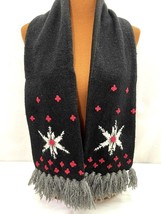 Thick Wool Blend Scarf Black Red White Snowflake Fringe Lined Warm Winte... - $14.84