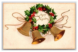 Holly Bells Wreath Merry Christmas Ellen Clapsaddle Embossed DB Postcard S6 - £3.51 GBP