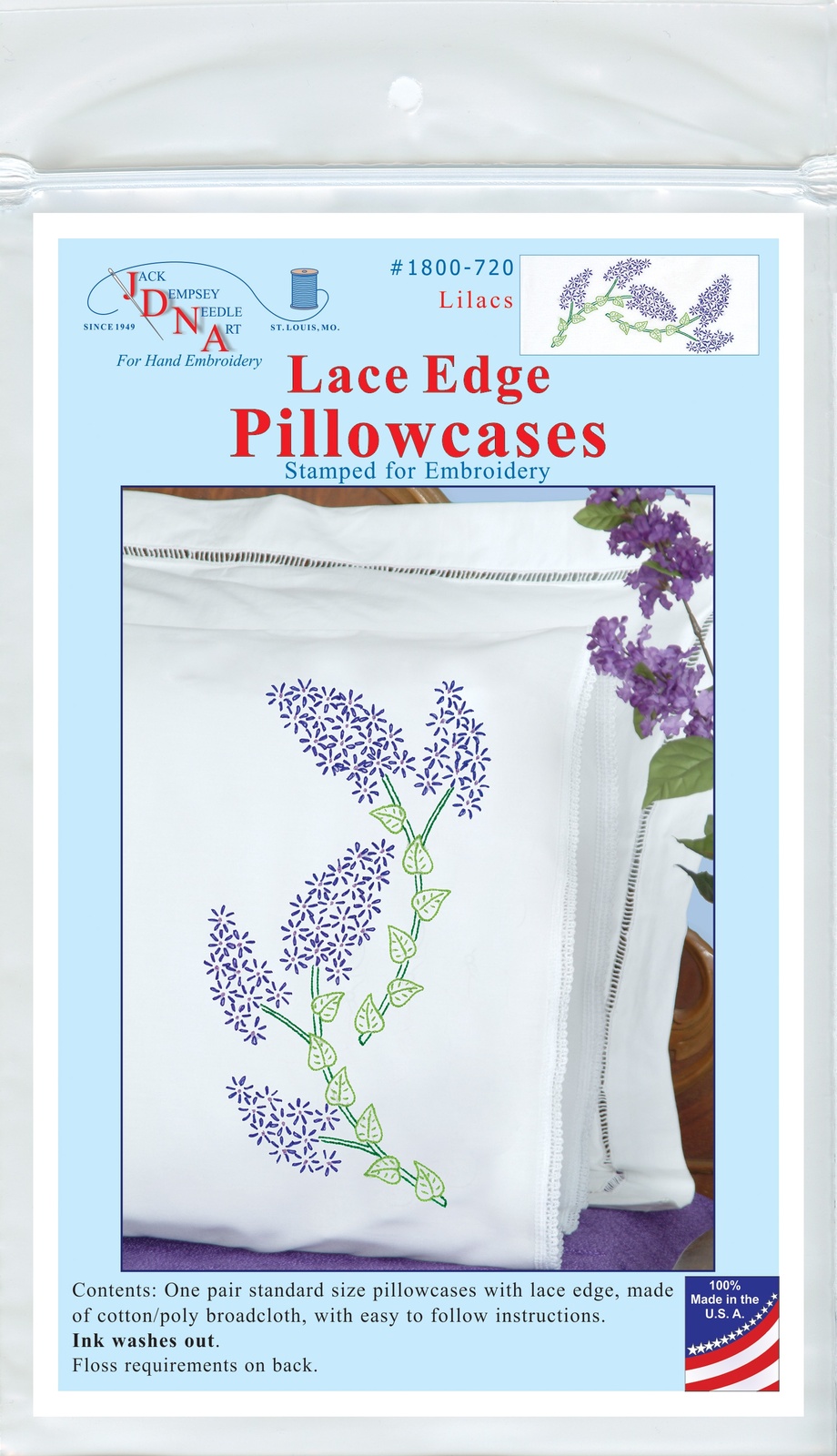 Primary image for Jack Dempsey Stamped Pillowcases W/White Lace Edge 2/Pkg-Lilacs