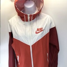 Nike The Windrunner Zip Up Women&#39;s Windbreaker Jacket Sz L Hoodie Red White - £36.93 GBP