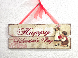 Vintage Style Valentine's Small Children Hanging Wood Sign Wall Decor  13" - $18.80
