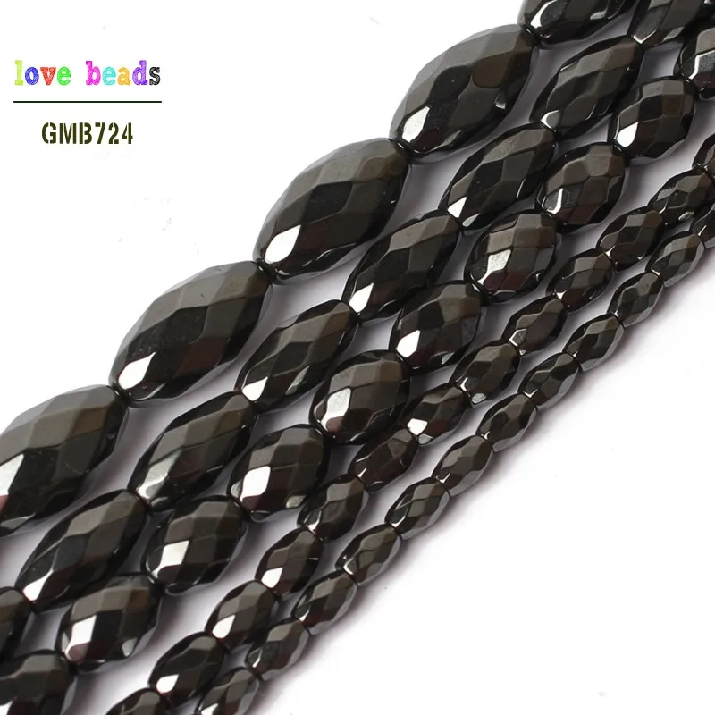 Natural Faceted Black Hematite Rice Shape Loose Beads for Jewelry Making - £11.15 GBP+