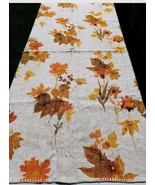 Vtg Rustic Linen Tablecloth Orange Gold Floral Screen Print Farm 46x68 R... - $38.38