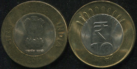 India. 10 Rupees. 2011 (Bi-Metallic. Coin KM#400. Unc) New symbol of Rupee - $3.11