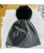 Sofia Cashmere Sequin 100% Cashmere Beanie with Faux Fur Pompom Gray/Bla... - $79.00