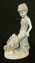 RECO Girl with Wheelbarrow of Flowers 8&quot; Porcelain Figurine - £7.17 GBP