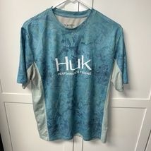 Huk Fishing Shirt Mens Size Medium Blue Tie Dye Short Sleeve Performance - $17.33