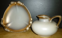 Vintage Wien Austria Keramos Ceramic Beautiful Gray &amp; Gold Set Dish &amp; Pitcher - £49.36 GBP