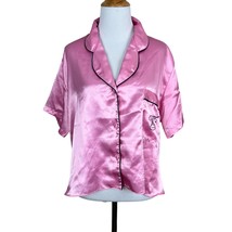 Victorias Secret Pajama Top Medium Pink Short Sleeve Button Up Pocket Go... - £22.36 GBP