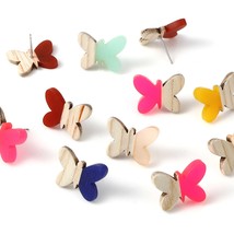 5 PCs Butterfly Animal Earring Resin Wood Insect Ear Post Stud Earrings Random C - £7.97 GBP