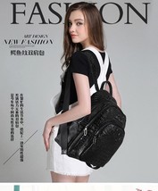 Black Korean Cowhide Leather Grain Women&#39;s Backpack High Quality Bussiness Trave - £92.85 GBP