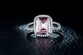 3.00Ct Emerald Cut Pink Ruby Wedding Engagement Ring 14k White Gold FInish - £69.53 GBP