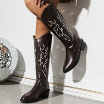 Embroidered Black Long Boots Women Autumn Pu Leather Knee High Boots Woman Plus  - £38.85 GBP