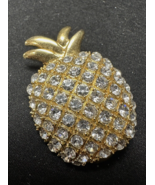 NOS Vintage Gold PINEAPPLE Clear Rhinestone Brooch Pin - $45.53