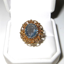 Vintage Baden and Foss 14K Gold Blue Topaz Ring Large Crown 5.6 grams Si... - £265.02 GBP