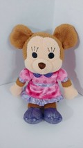 Disney Brown Minnie Mouse plush doll pink dress dots purple shoes stuffed animal - £10.49 GBP