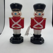 Holiday Time 11&quot; Light Up Tabletop Toy Soldier Blow Mold Christmas Set Of 2 - £21.83 GBP