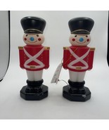 Holiday Time 11&quot; Light Up Tabletop Toy Soldier Blow Mold Christmas Set Of 2 - £21.70 GBP