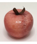 Small Polished Stone Marble Red/Pink Apple Brass Stem and Leaf 2&quot;x2&quot; Vtg - £9.36 GBP