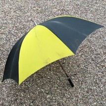 Vintage Black and Yellow Wooden Pole Umbrella Parasol ☔ - £35.44 GBP