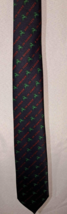 GALLERY ORIGINALS MENS NAVY BLUE TIE W/ GREEN REINDEER &amp; NAMES IN RED CH... - £7.46 GBP