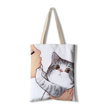 Nny don t kiss me cartoon cat print women canvas shopping bag school books shoulder bag thumb200