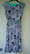 Nwt Connected Navy White Printed Belted A Line Dress Size 10 $70 - $33.80