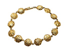 Solid 14K Yellow Gold Diamond Cut Shell &amp; Sand Dollar Chain Bracelet - £1,109.97 GBP