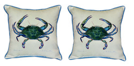 Pair of Betsy Drake Male Blue Crab Large Indoor Outdoor Pillows 18 In X 18 In - £71.21 GBP