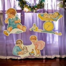 3 Merrimack Baby Shower Ornaments Die Cut Package Toppers Gold Trim Vintage 80s - £14.85 GBP