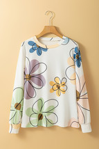 Beige Flower Print Crew Neck Long Sleeve T Shirt - $11.05