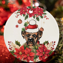 Merry Xmas Boxer Dog Ornament Flower Wreath Christmas Gift Tree Decor Hanging - $15.79