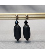 Sterling Silver Black Wooden &amp; Faceted Beads Dangle Earrings 1.5&quot; Pierce... - £17.81 GBP
