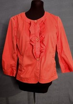 Talbots Women’s Sz 6 Rust Orange Ruffled Cotton Jacket Blazer 3/4 Sleeves - $18.95