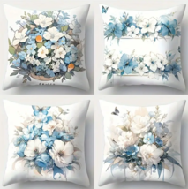 Flowers Throw Pillow Covers 18x18 inch Set of 4 Spring Painting Flowers Pillow - £15.42 GBP
