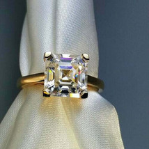 3Ct Asscher-Cut Cubic Zirconia Solitaire Engagement Ring 14K Yellow Gold Plated - £86.76 GBP