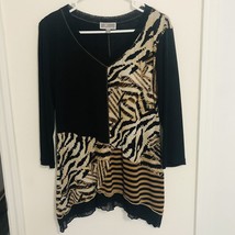 JM Collection Sz Small Mixed Animal V Neck Print Tunic Blouse 3/4 Sleeve Stretch - £13.34 GBP