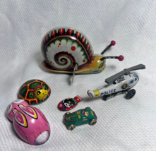 &quot;K&quot; Japan Tin Litho Friction Wind Up Clicker Bunny Turtle Snail Car Cat Toy Lot - £31.81 GBP