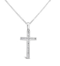 Dimaya 18K White Gold 0.14ct TDW Princess White Diamond Cross Pendant Necklace - £351.71 GBP