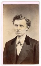 CIRCA 1800&#39;S Trimmed CDV Young Man With Intense Eyes in Suit Tie Wood Albany, NY - £7.57 GBP
