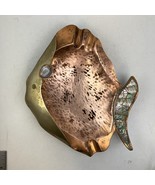 Mexican Mixed Metal Brass &amp; Copper Angel Fish Ashtray with Abalone Inlay - $54.06 CAD