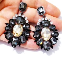 Gray Chandelier Earrings, Rhinestone Prom Jewelry, Austrian Crystal Earr... - $34.38