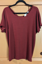 LOFT Women Sz M Maroon Blouse Shirt Capped Short Sleeve Round Neck  NEW - £15.42 GBP