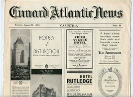 Cunard Atlantic News RMS Carinthia 1932 Grand Central Station Waldorf As... - £37.33 GBP